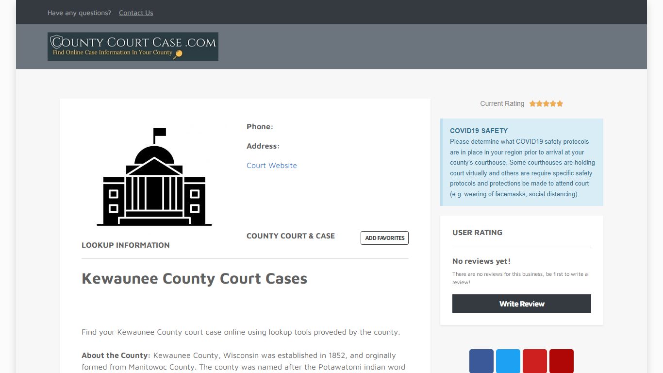 Kewaunee County | County Court Case Search & Lookup | CountyCourtCase ...