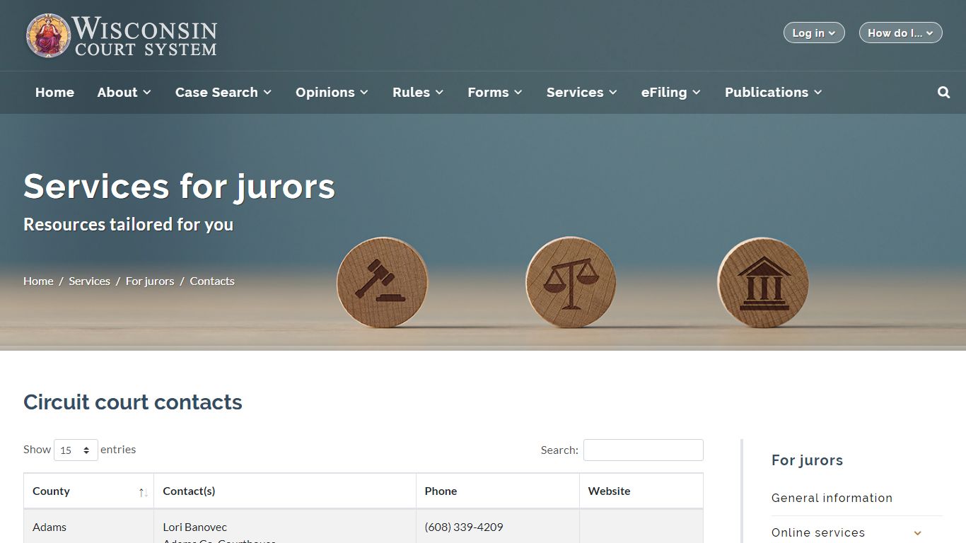 Wisconsin Court System - Court services - For jurors - County contacts