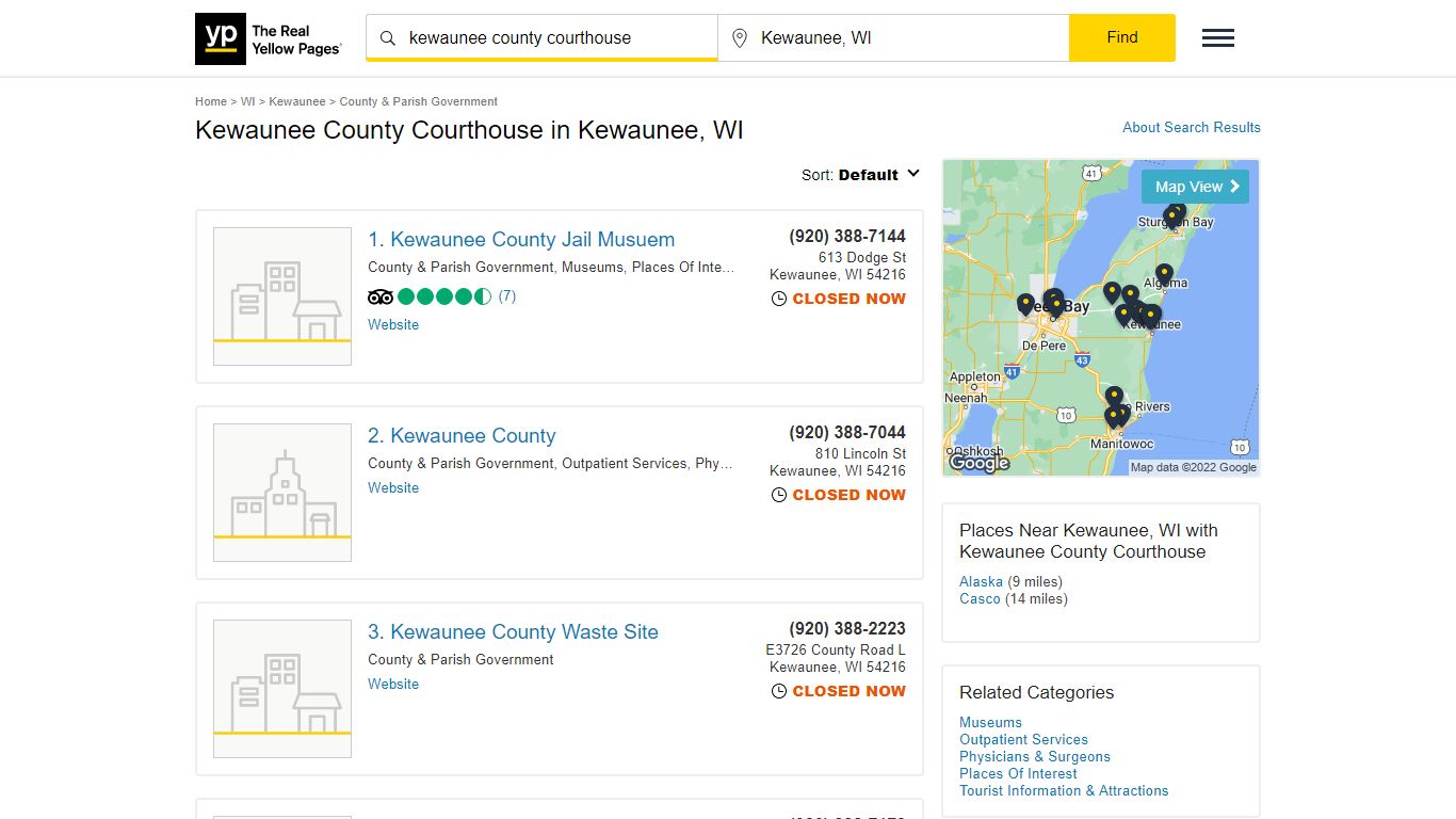 Kewaunee County Courthouse in Kewaunee, WI - Yellow Pages