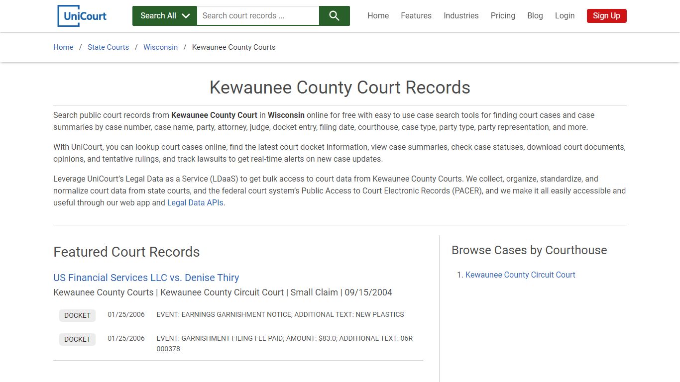 Kewaunee County Court Records | Wisconsin | UniCourt